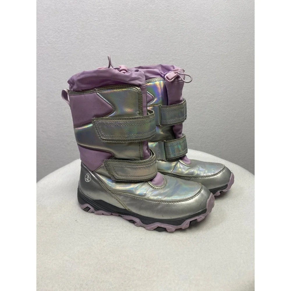 Lands End‎ Kids Purple Silver Holographic Winter Snow Boots Size 4M